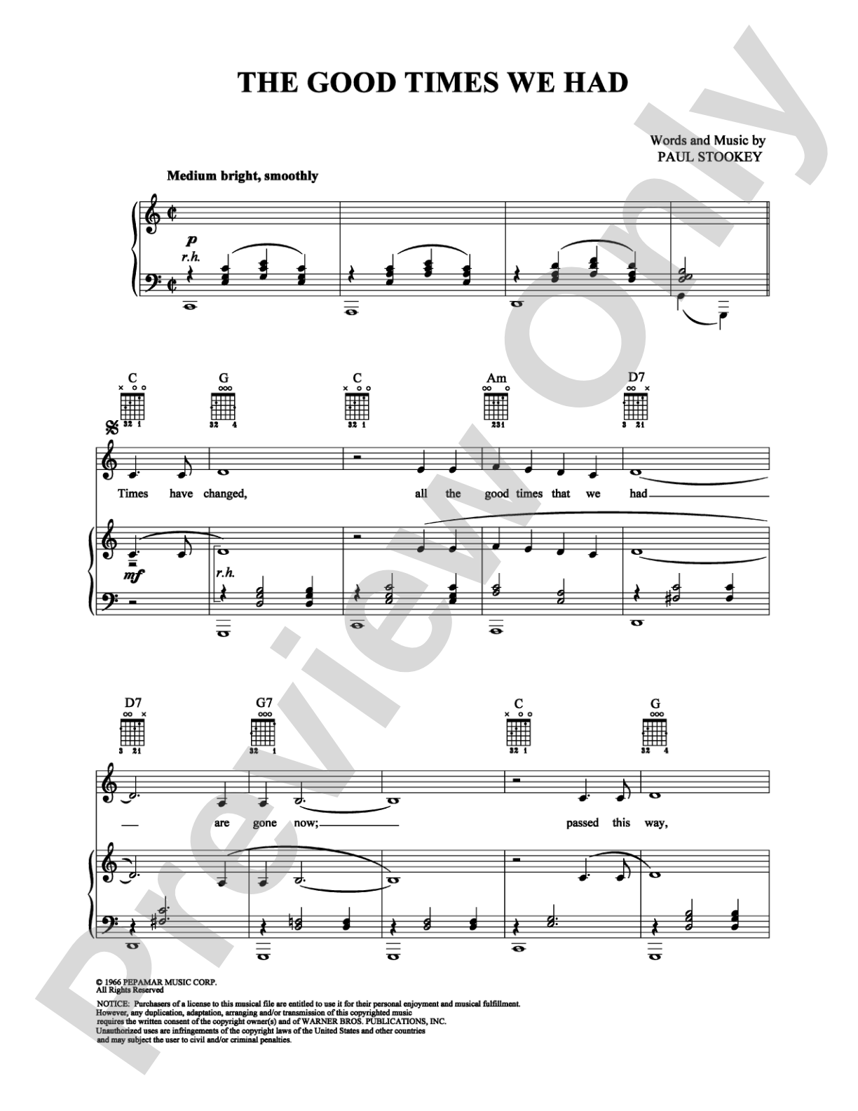 The Good Times We Had: Piano/Vocal/Chords Digital Sheet Music