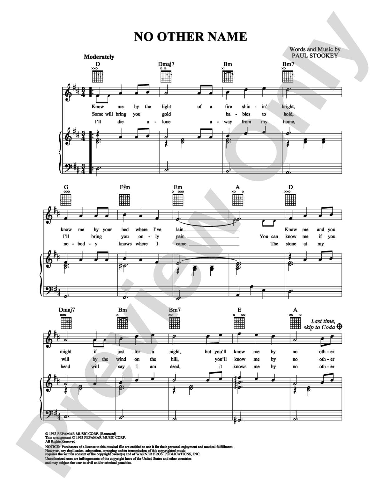 No Other Name: Piano/Vocal/Chords Digital Sheet Music