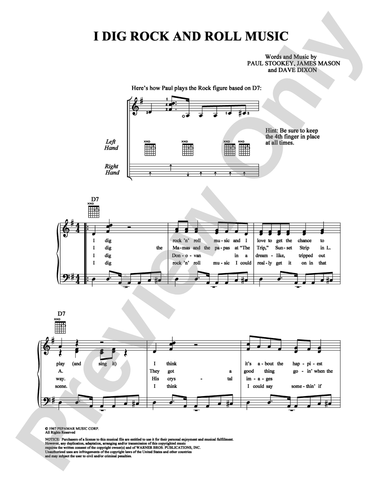 I Dig Rock and Roll Music: Piano/Vocal/Chords Digital Sheet Music