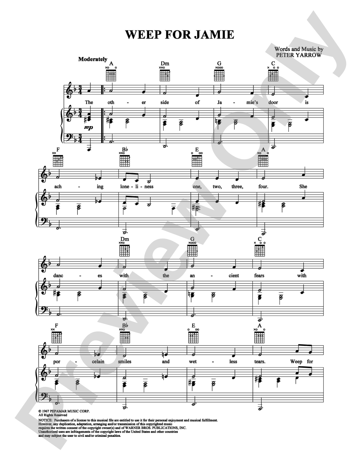 Weep for Jamie: Piano/Vocal/Chords Digital Sheet Music