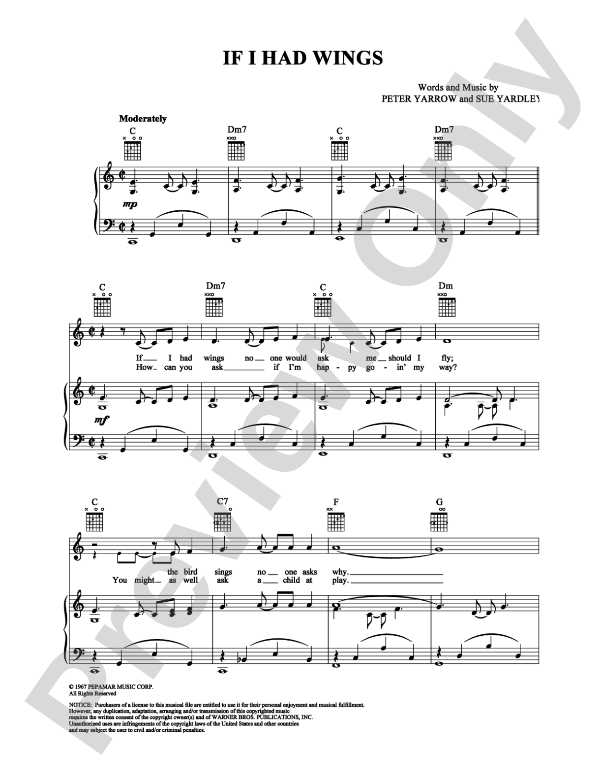 If I Had Wings: Piano/Vocal/Chords Digital Sheet Music