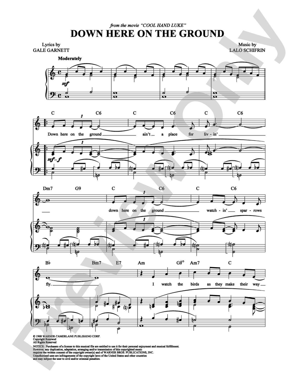 Down Here On the Ground: Piano/Vocal/Chords Digital Sheet Music