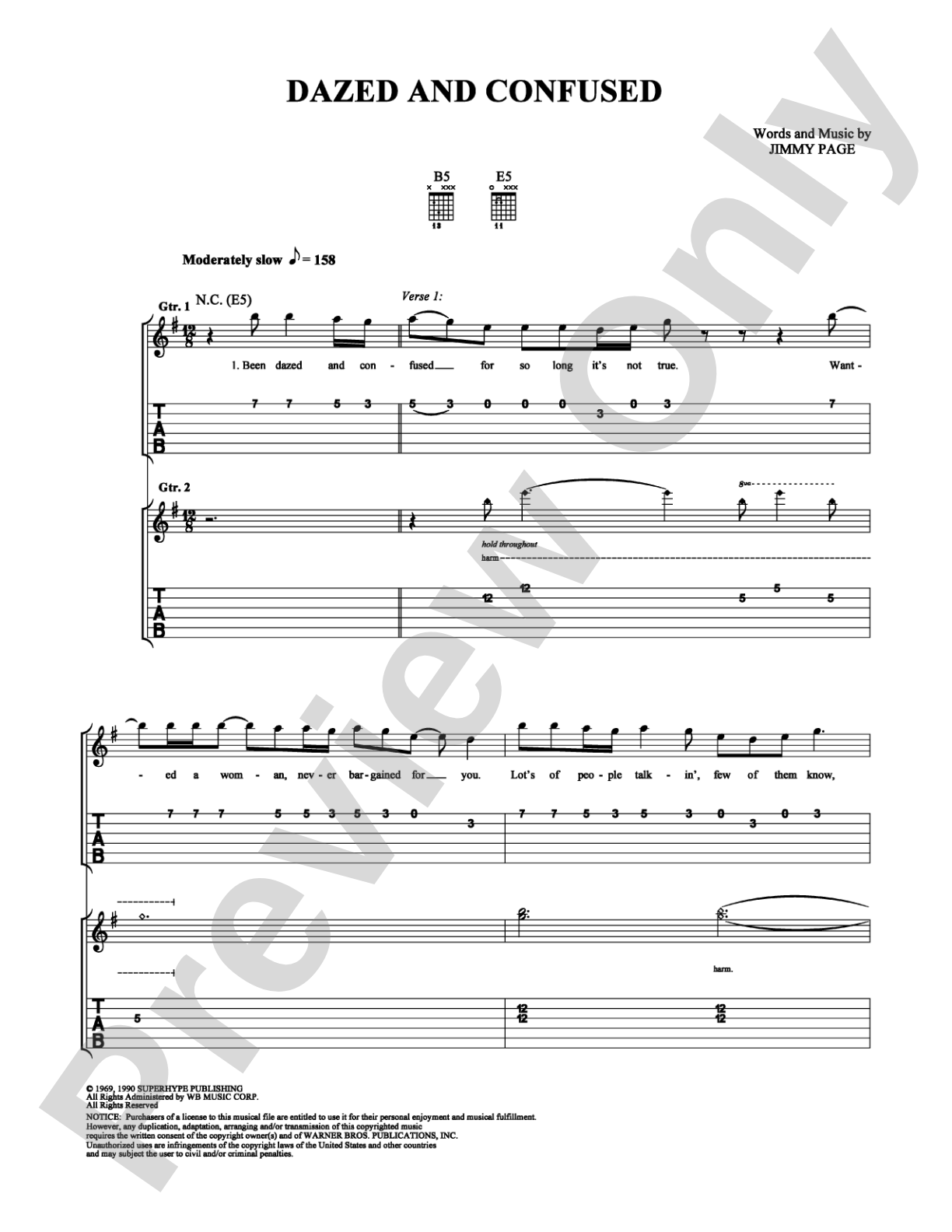 Dazed and Confused: Easy Guitar Digital Sheet Music