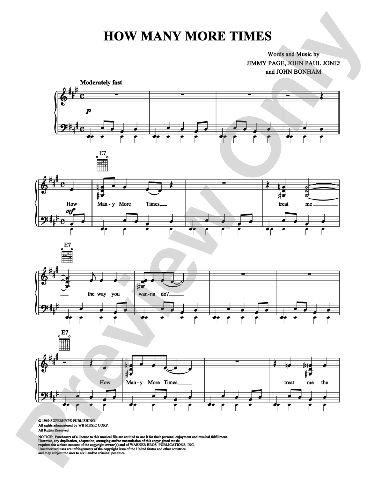 How Many More Times: Piano/Vocal/Chords Digital Sheet Music