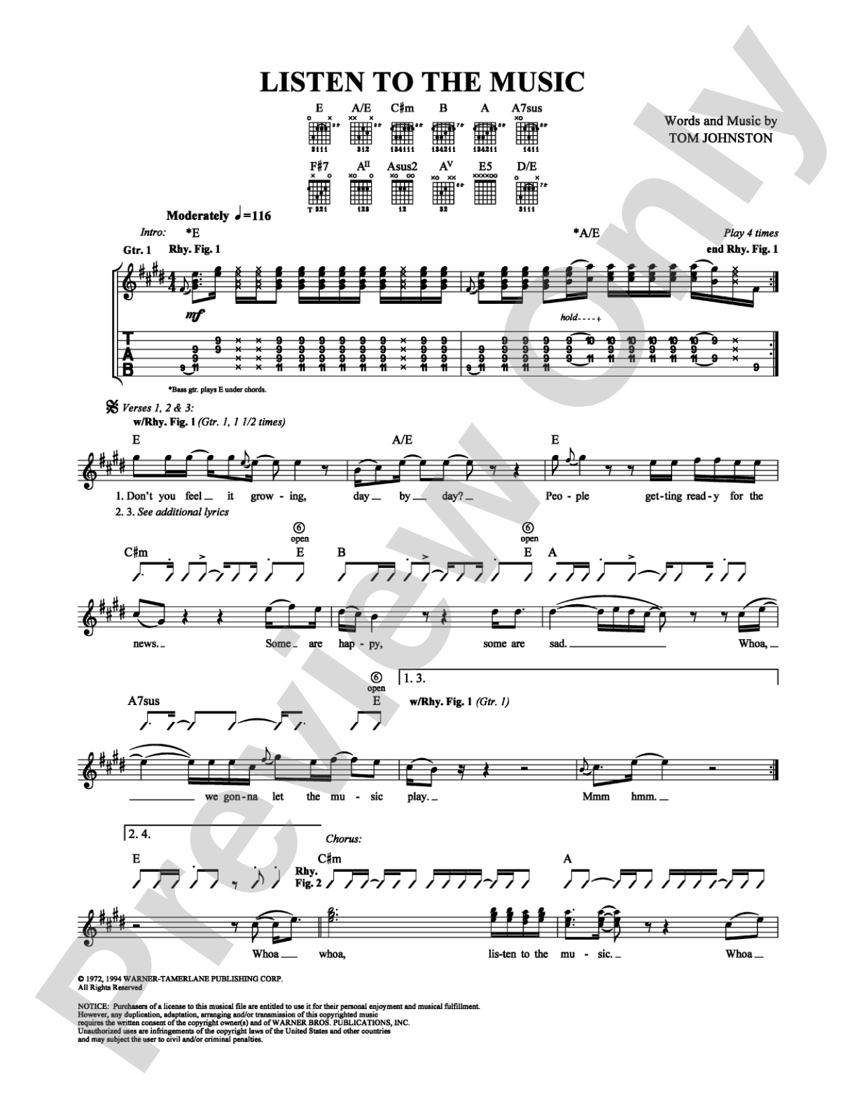 Listen to the Music: Easy Guitar Digital Sheet Music