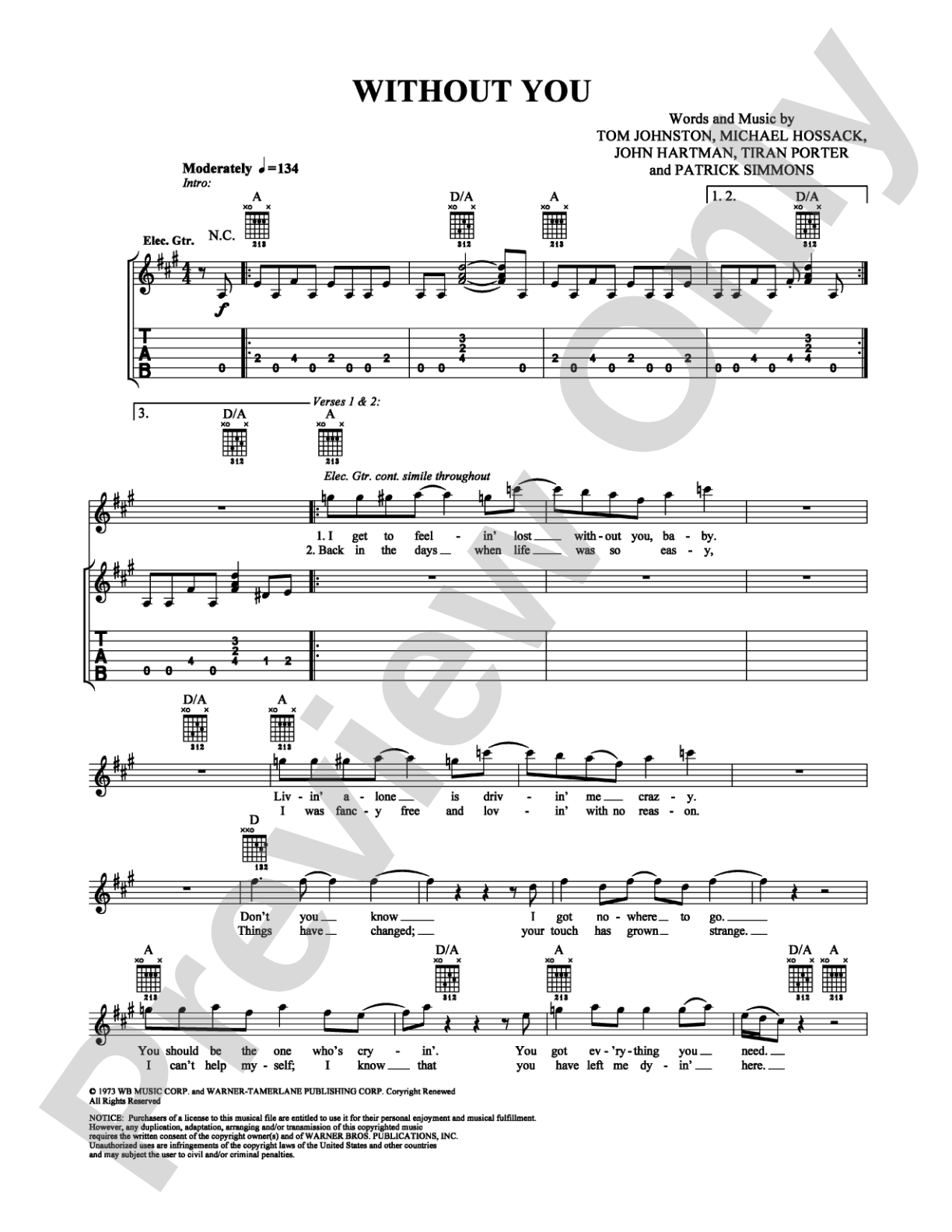 Without You: Easy Guitar Digital Sheet Music