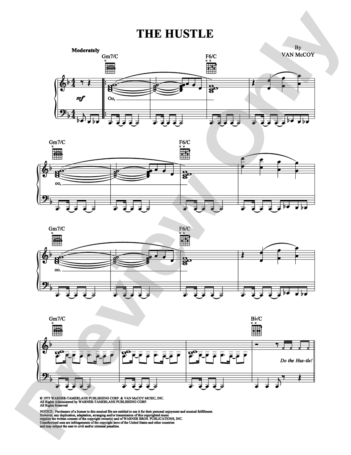 The Hustle: Piano/Vocal/Chords Digital Sheet Music