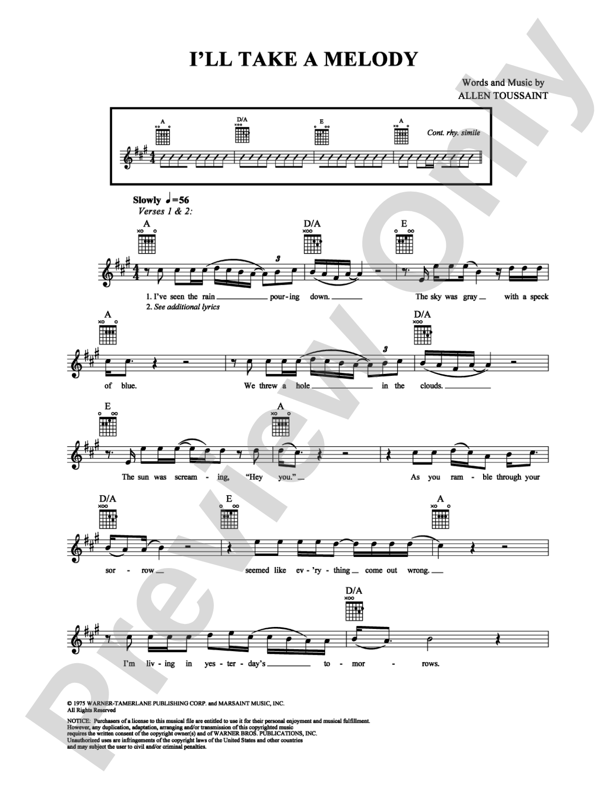 I'll Take a Melody: Easy Guitar Digital Sheet Music