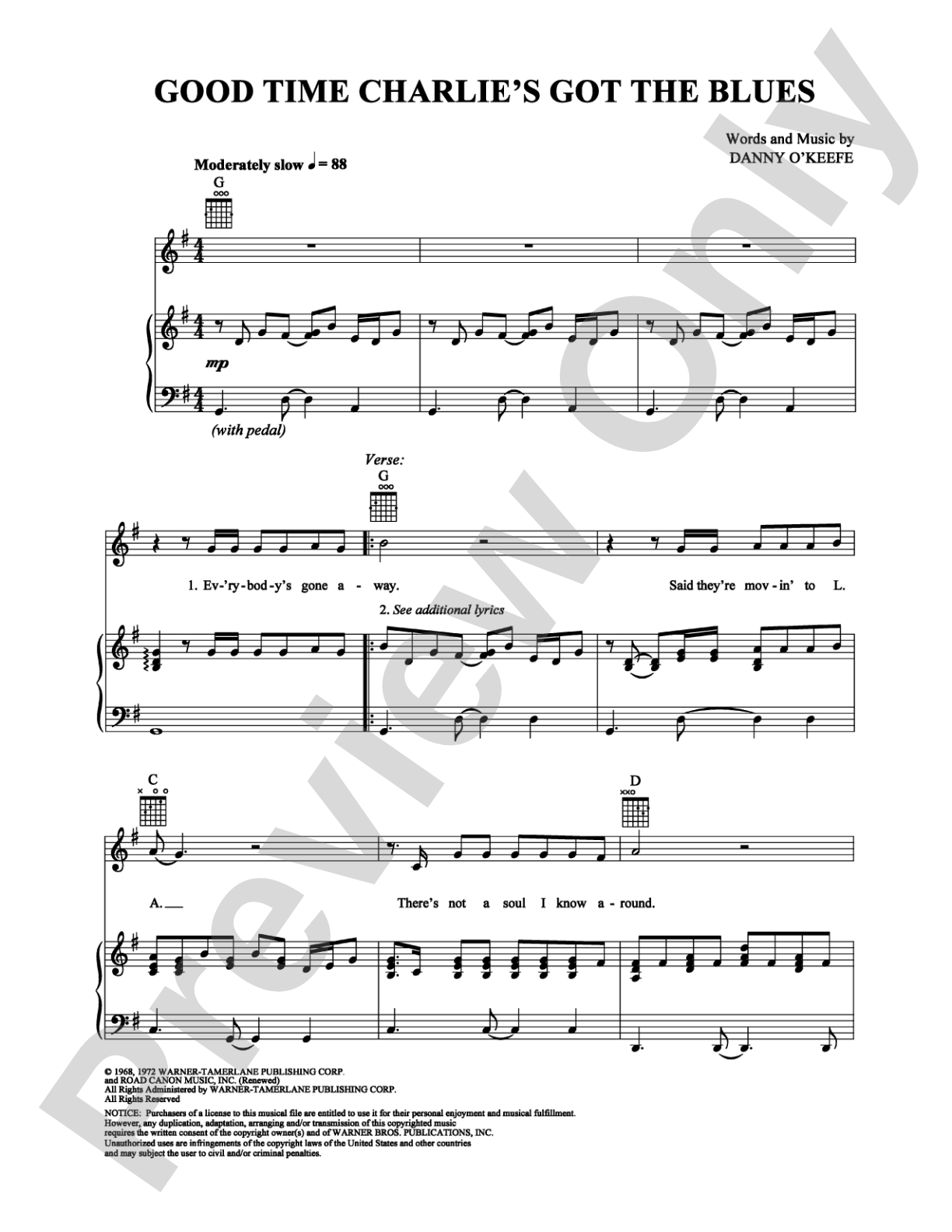 Good Time Charlie's Got the Blues: Piano/Vocal/Chords Digital Sheet Music