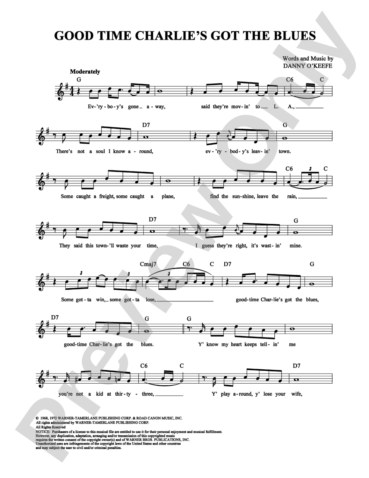 Good Time Charlie's Got the Blues: Lead Sheet Digital Sheet Music