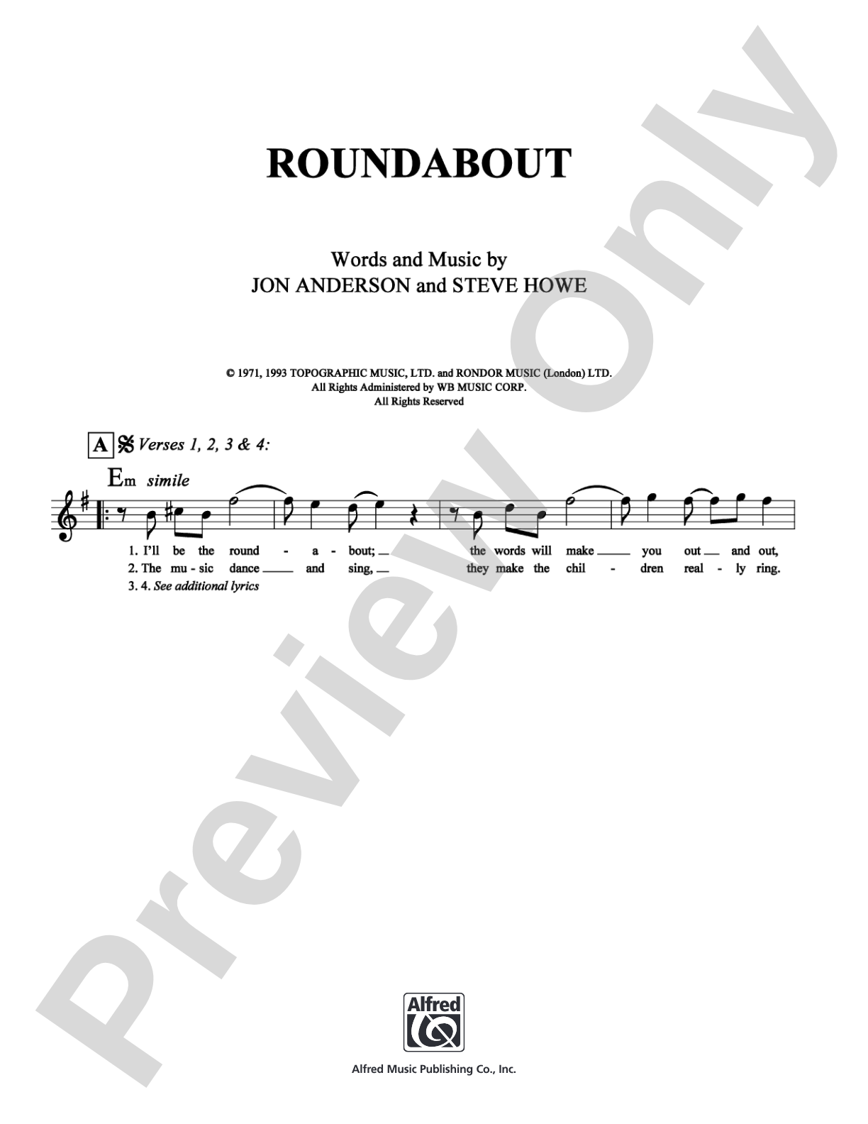 Roundabout: Lead Sheet Digital Sheet Music
