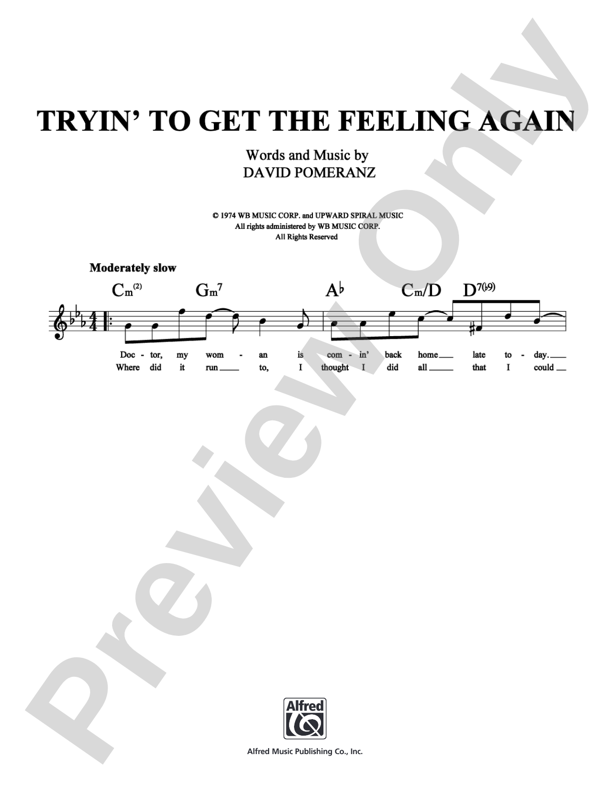 Tryin' to Get the Feeling Again: Lead Sheet Digital Sheet Music