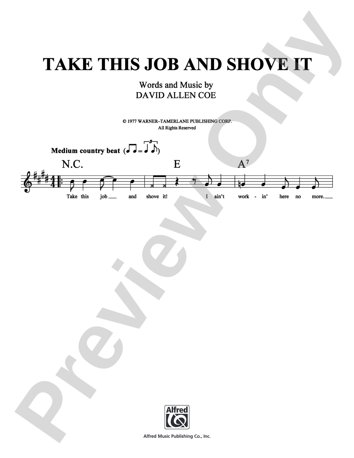 Take This Job and Shove It: Lead Sheet Digital Sheet Music