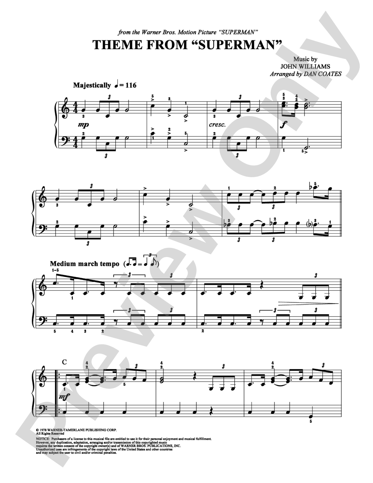 Theme From Superman: Easy Piano Digital Sheet Music