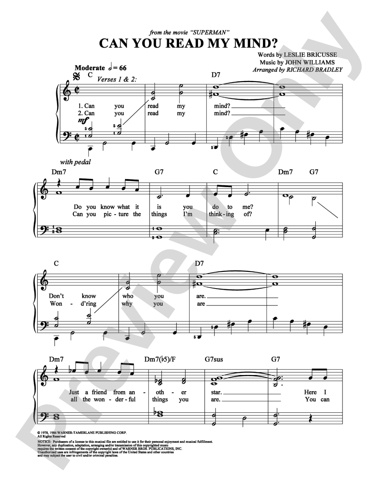 Can You Read My Mind?: Easy Piano Digital Sheet Music