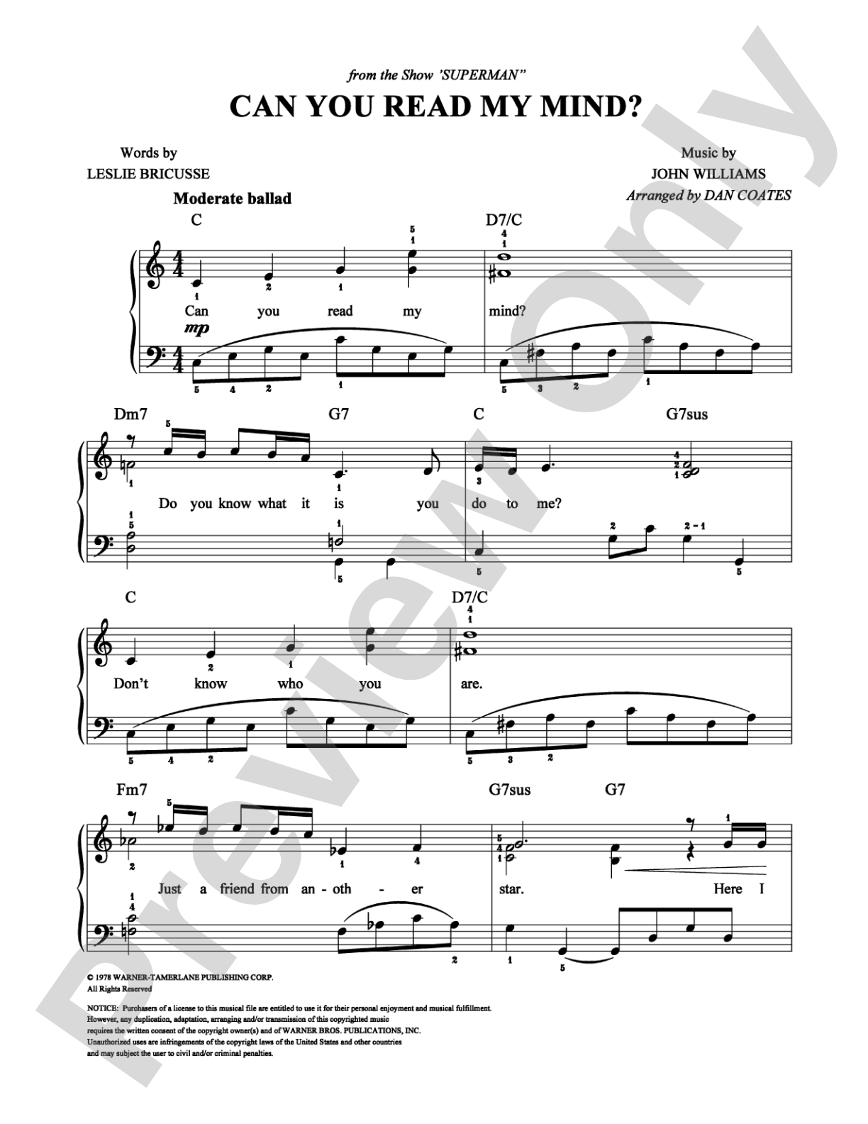 Can You Read My Mind? (Love Theme from "Superman"): Easy Piano Digital Sheet Music