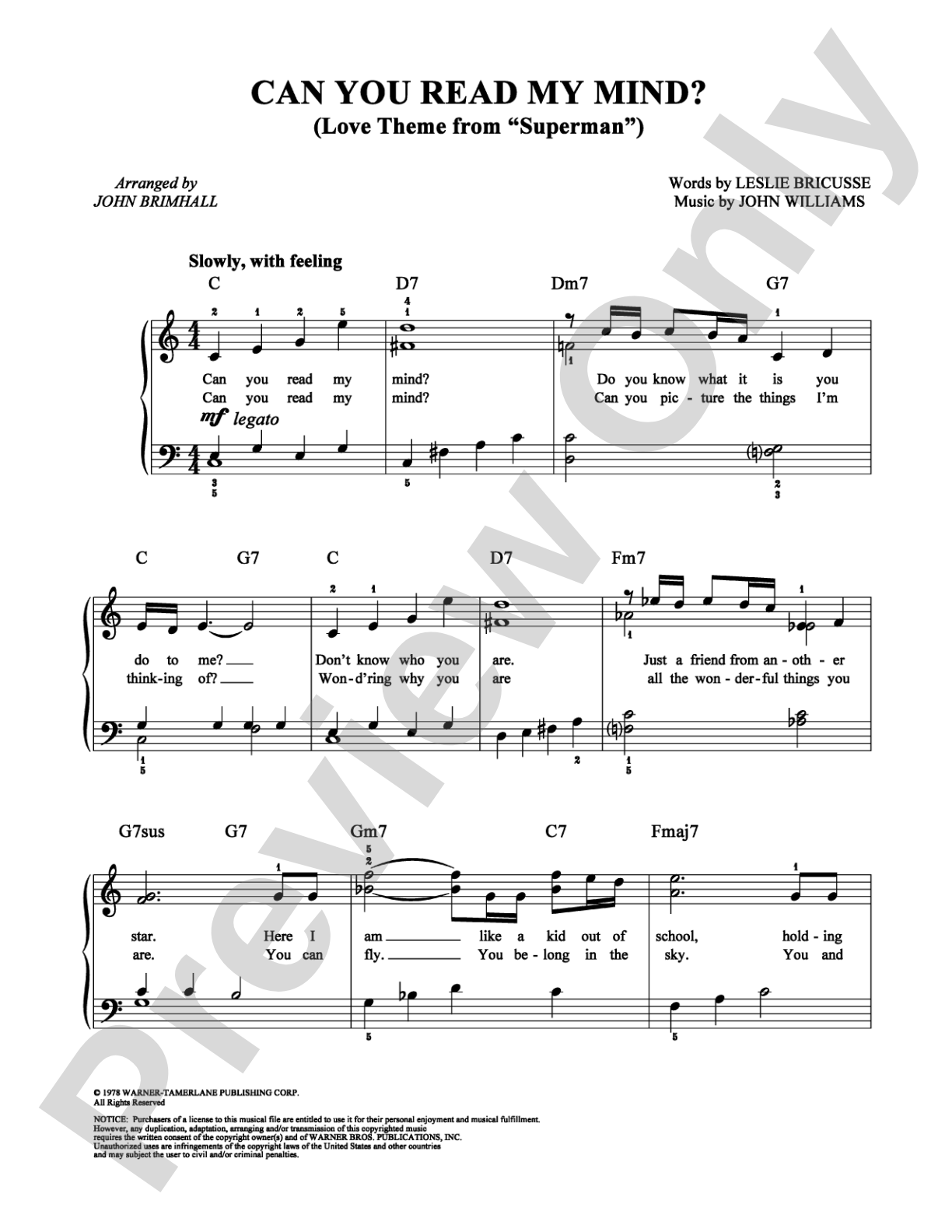 Can You Read My Mind? (Love Theme from "Superman"): Easy Piano Digital Sheet Music