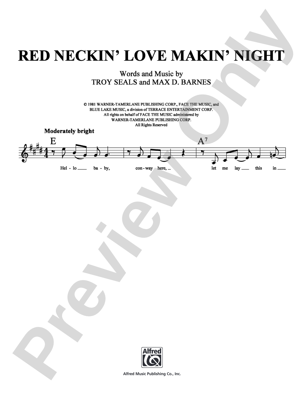 Red Neckin' Love Makin' Night: Lead Sheet Digital Sheet Music