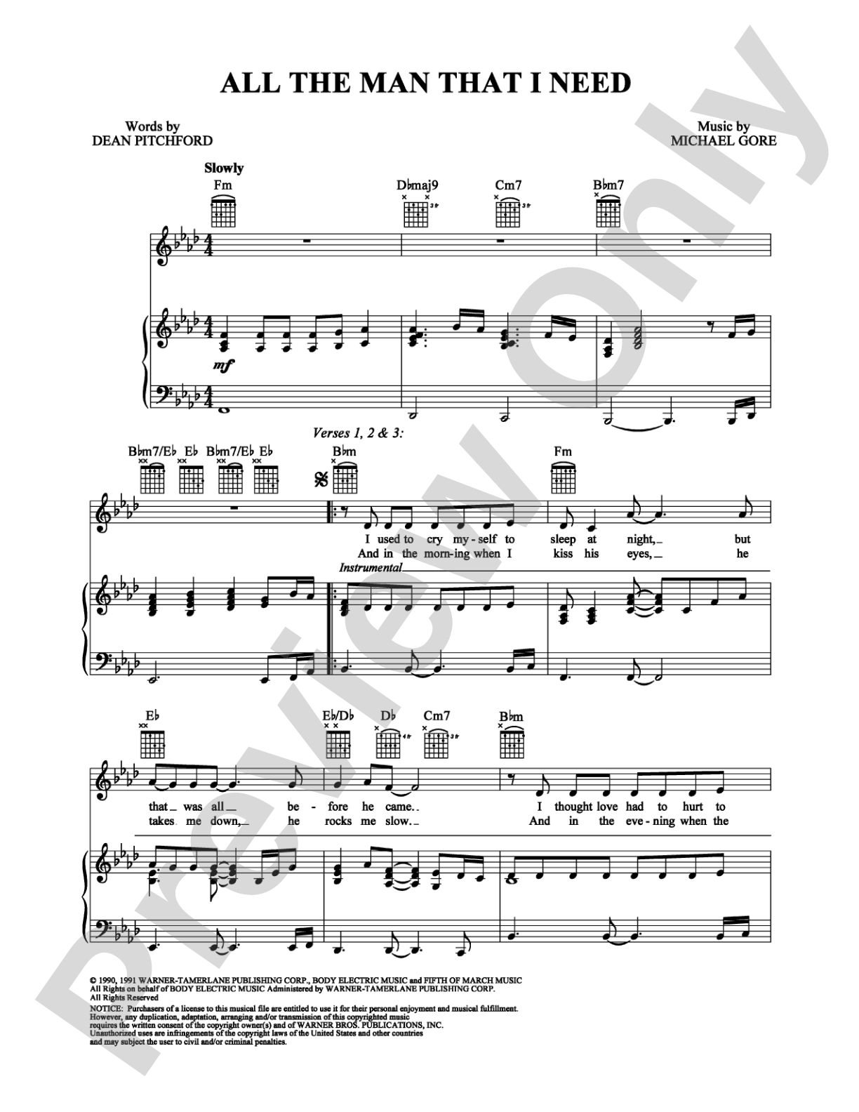 All The Man That I Need: Piano/Vocal/Chords Digital Sheet Music