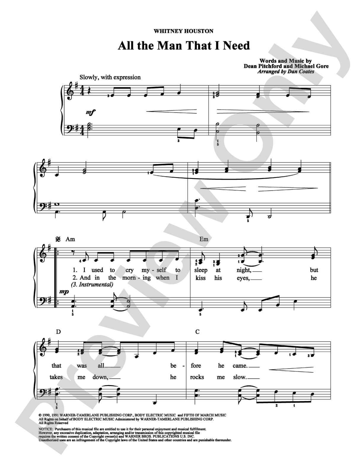 All the Man That I Need: Easy Piano Digital Sheet Music