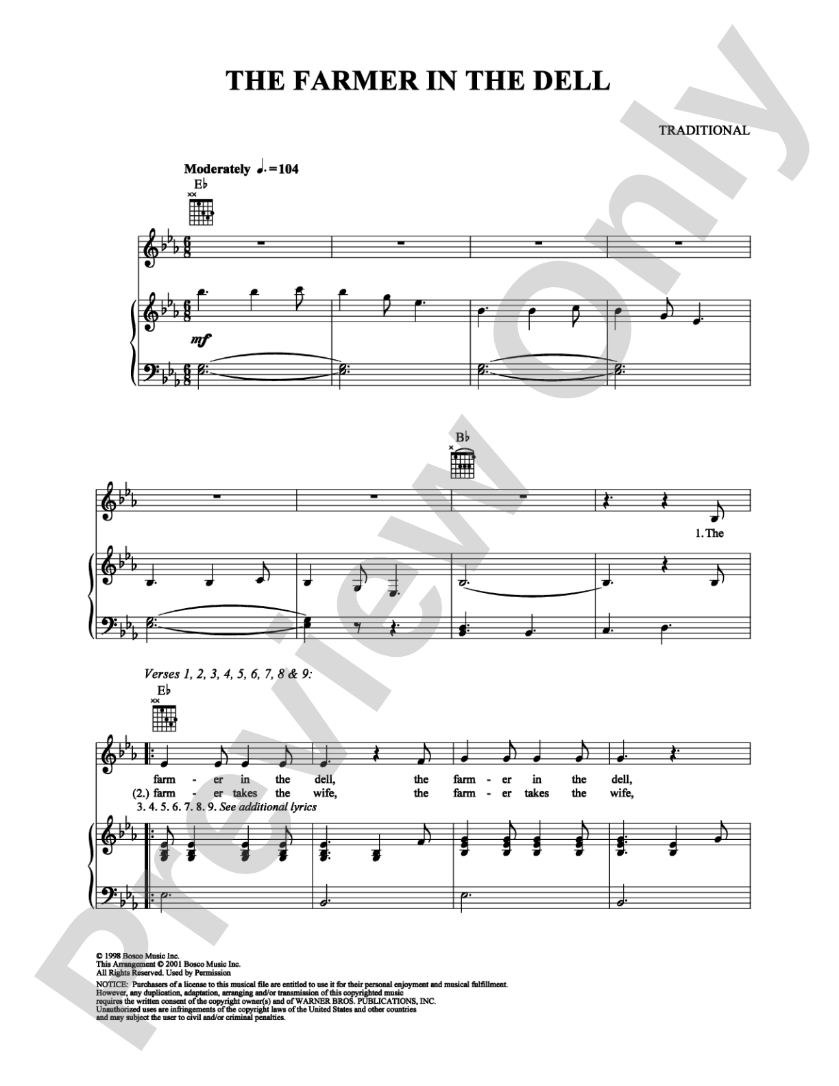 The Farmer in the Dell: Piano/Vocal/Chords Digital Sheet Music