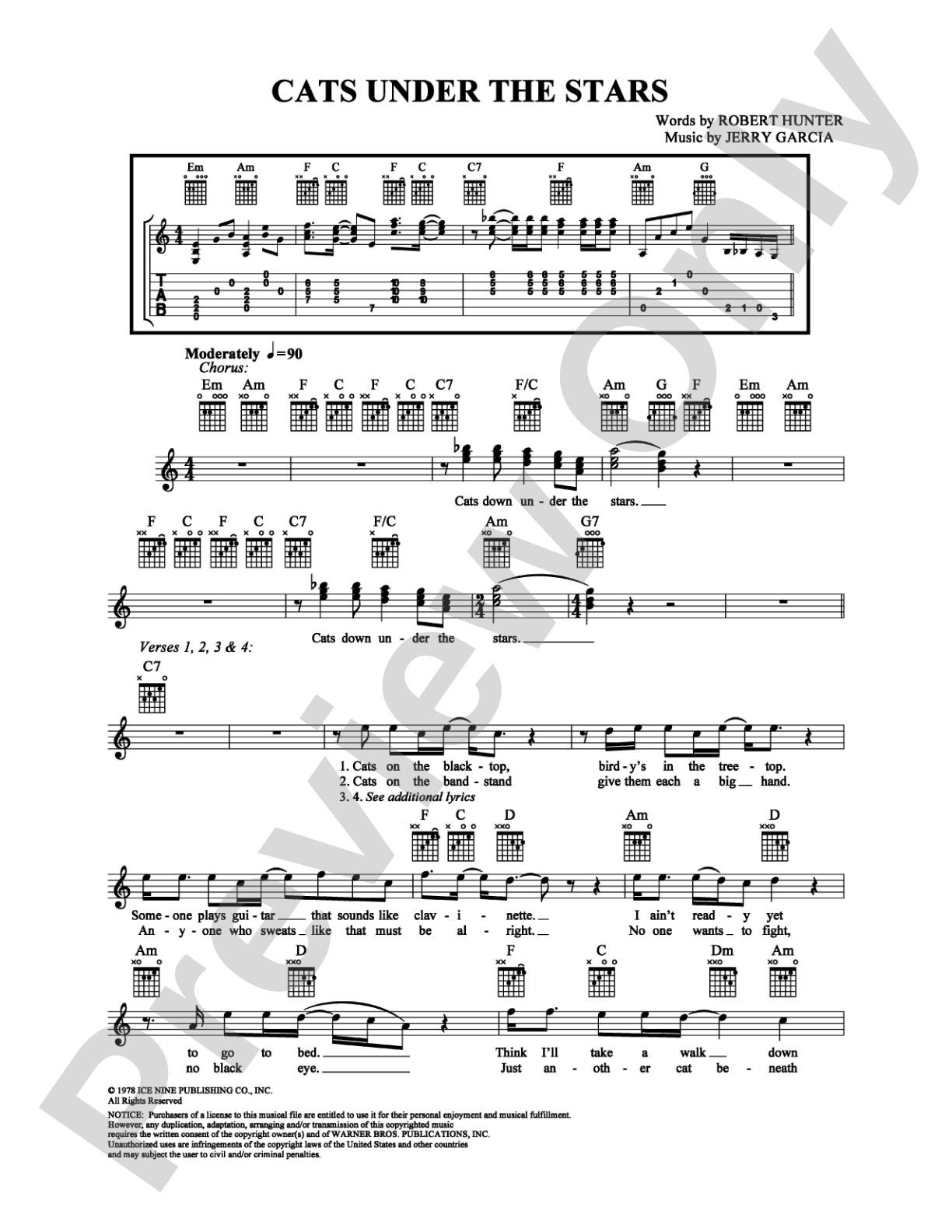 Cats Under the Stars: Easy Guitar Digital Sheet Music