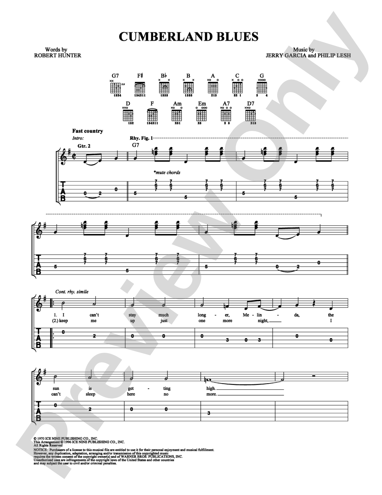 Cumberland Blues: Easy Guitar Digital Sheet Music