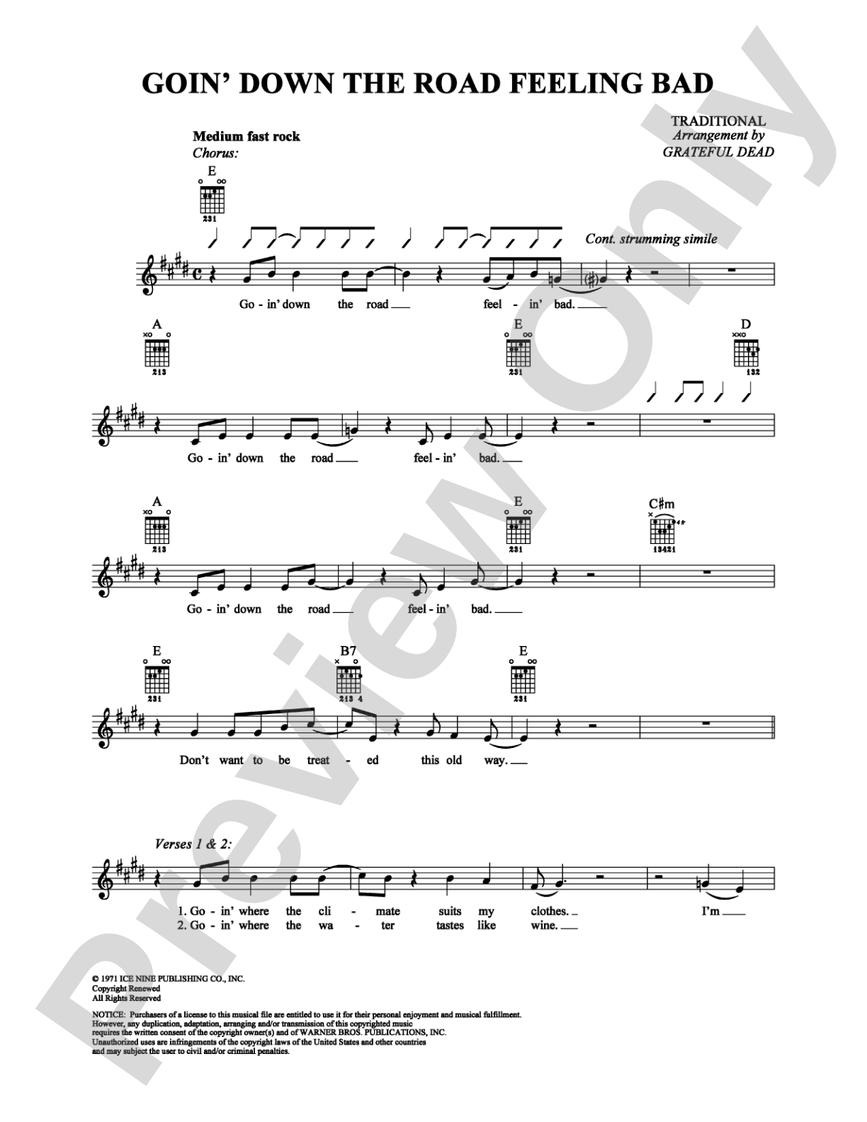 Goin' Down the Road Feeling Bad: Easy Guitar Digital Sheet Music
