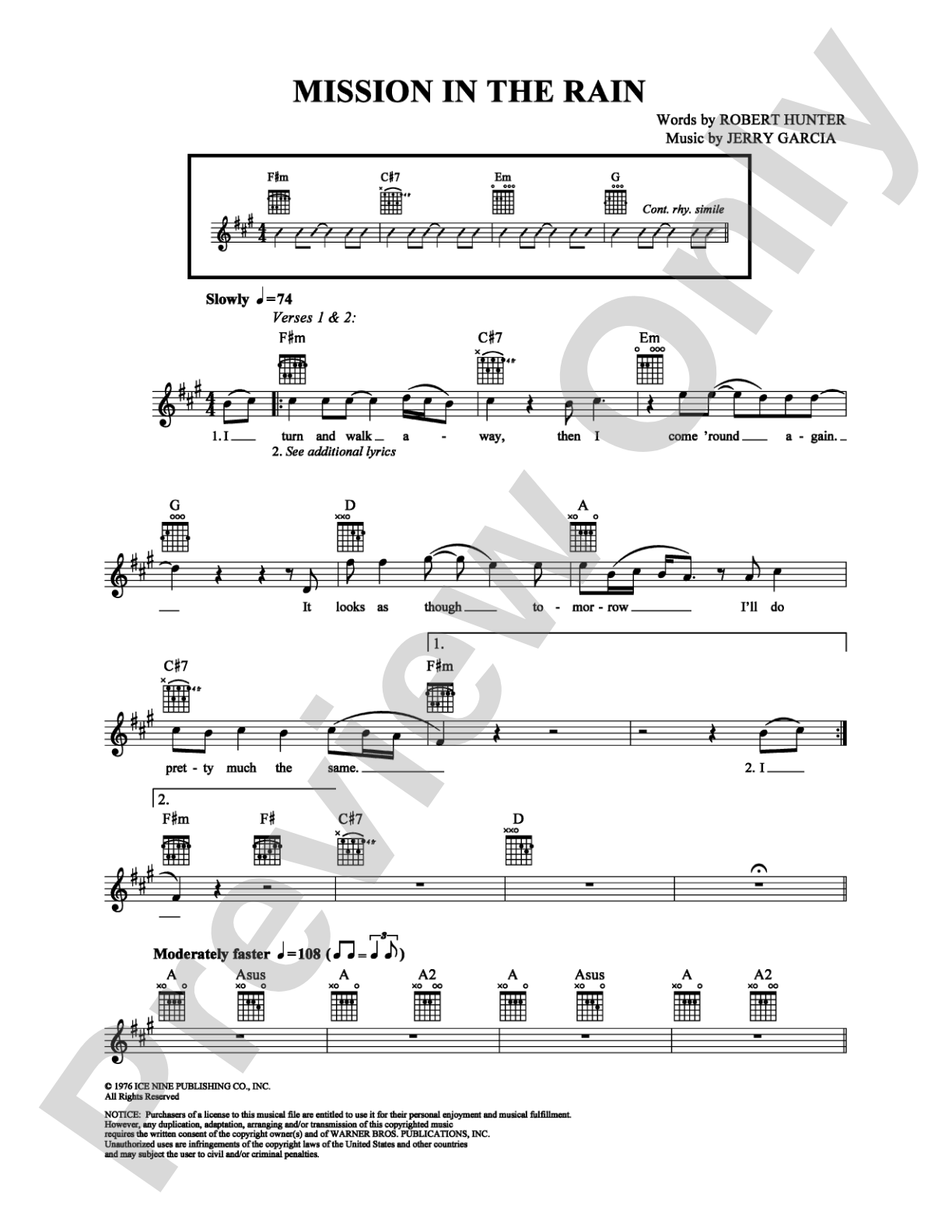 Mission in the Rain: Easy Guitar Digital Sheet Music