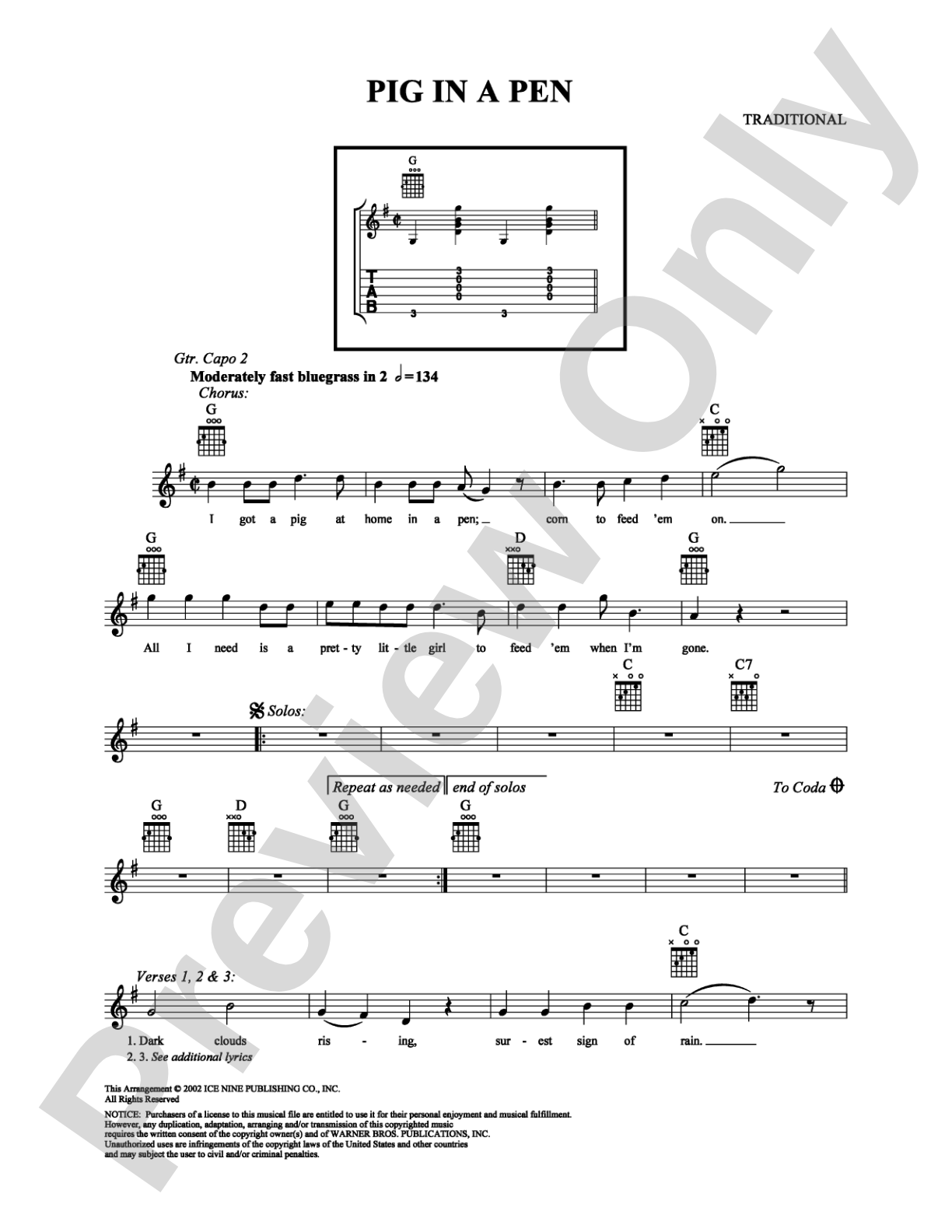 Pig in a Pen: Easy Guitar Digital Sheet Music