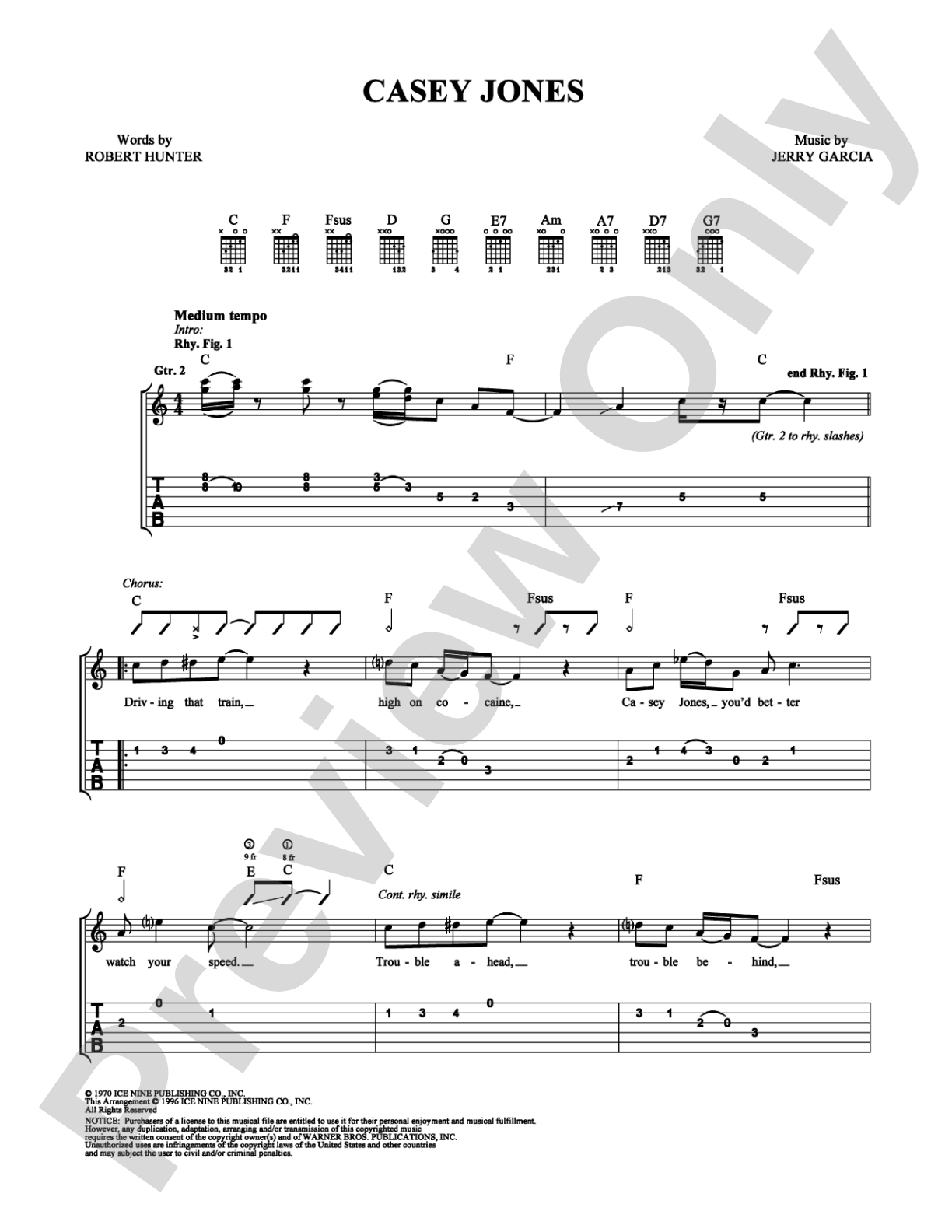 Casey Jones: Easy Guitar Digital Sheet Music