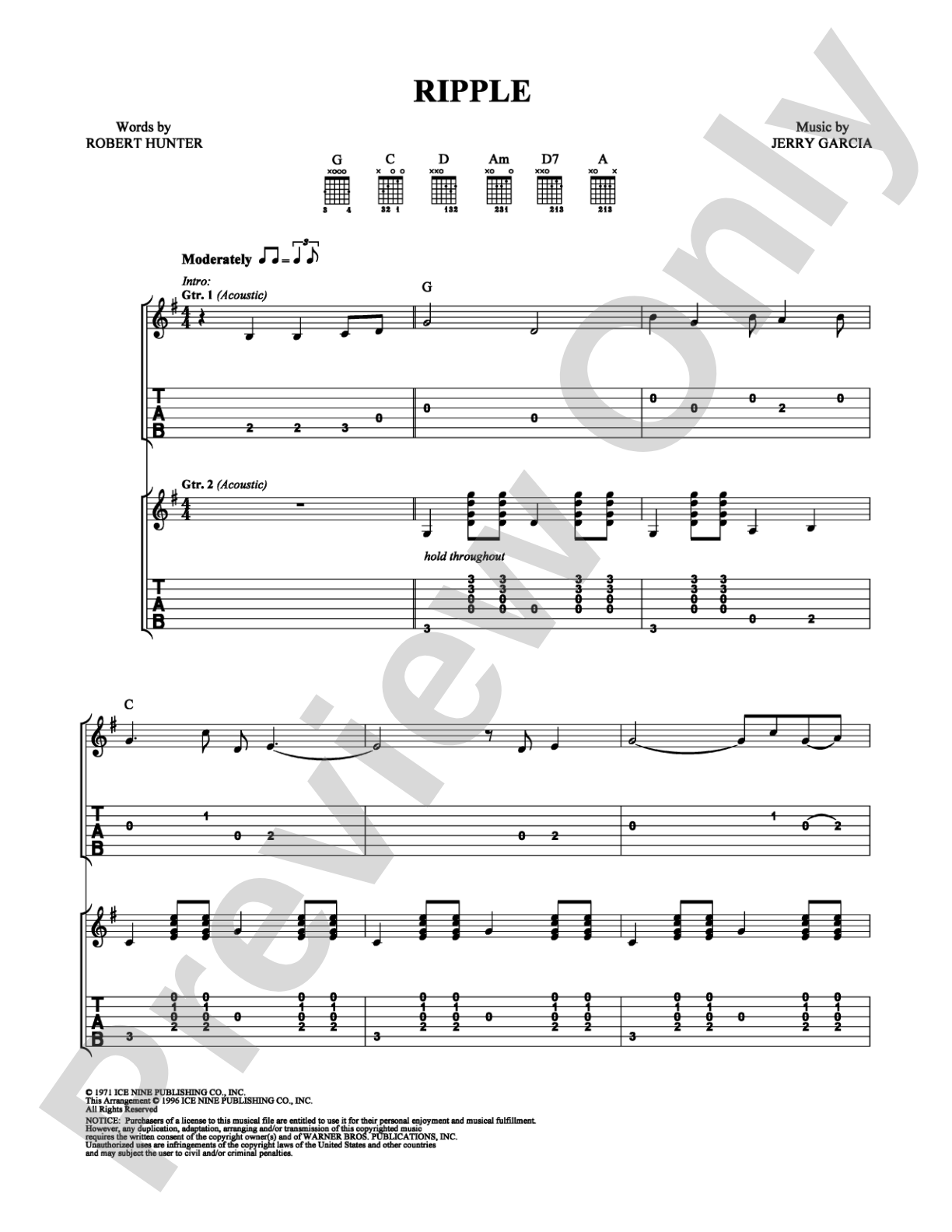Ripple: Easy Guitar Digital Sheet Music