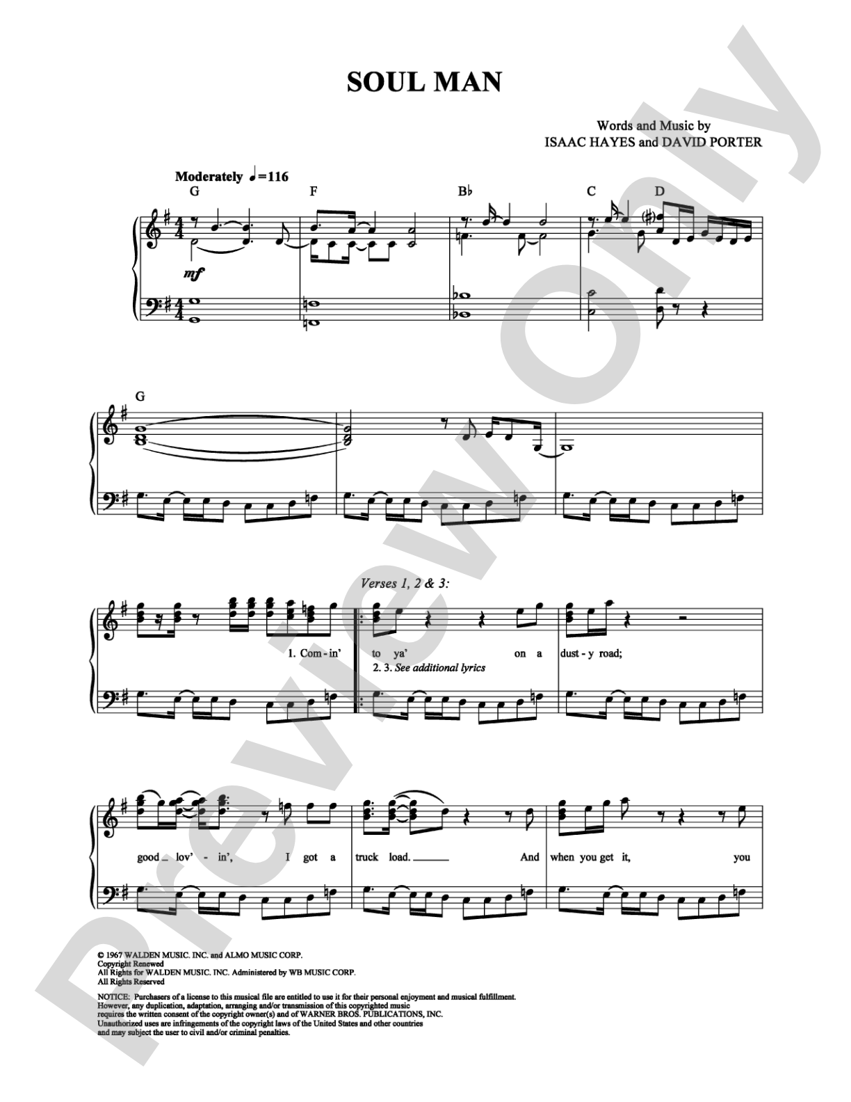Soul Man: Piano/Vocal/Chords Digital Sheet Music