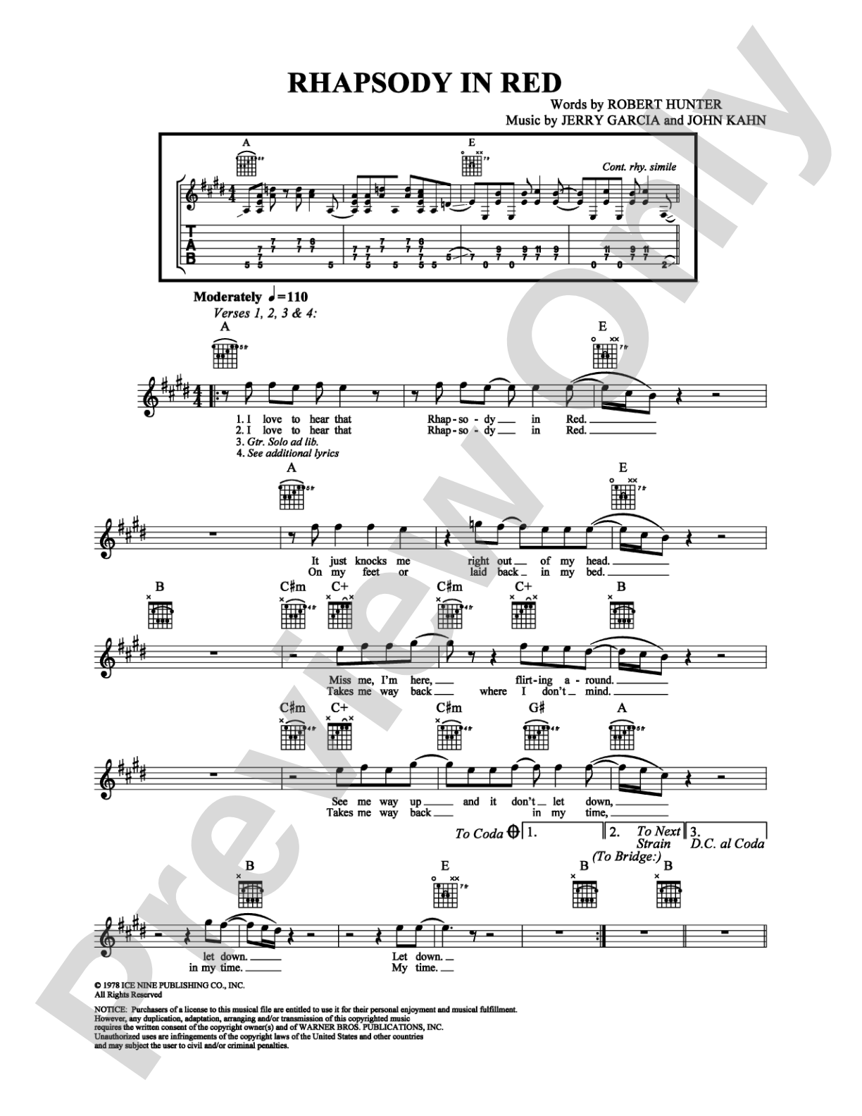 Rhapsody in Red: Easy Guitar Digital Sheet Music