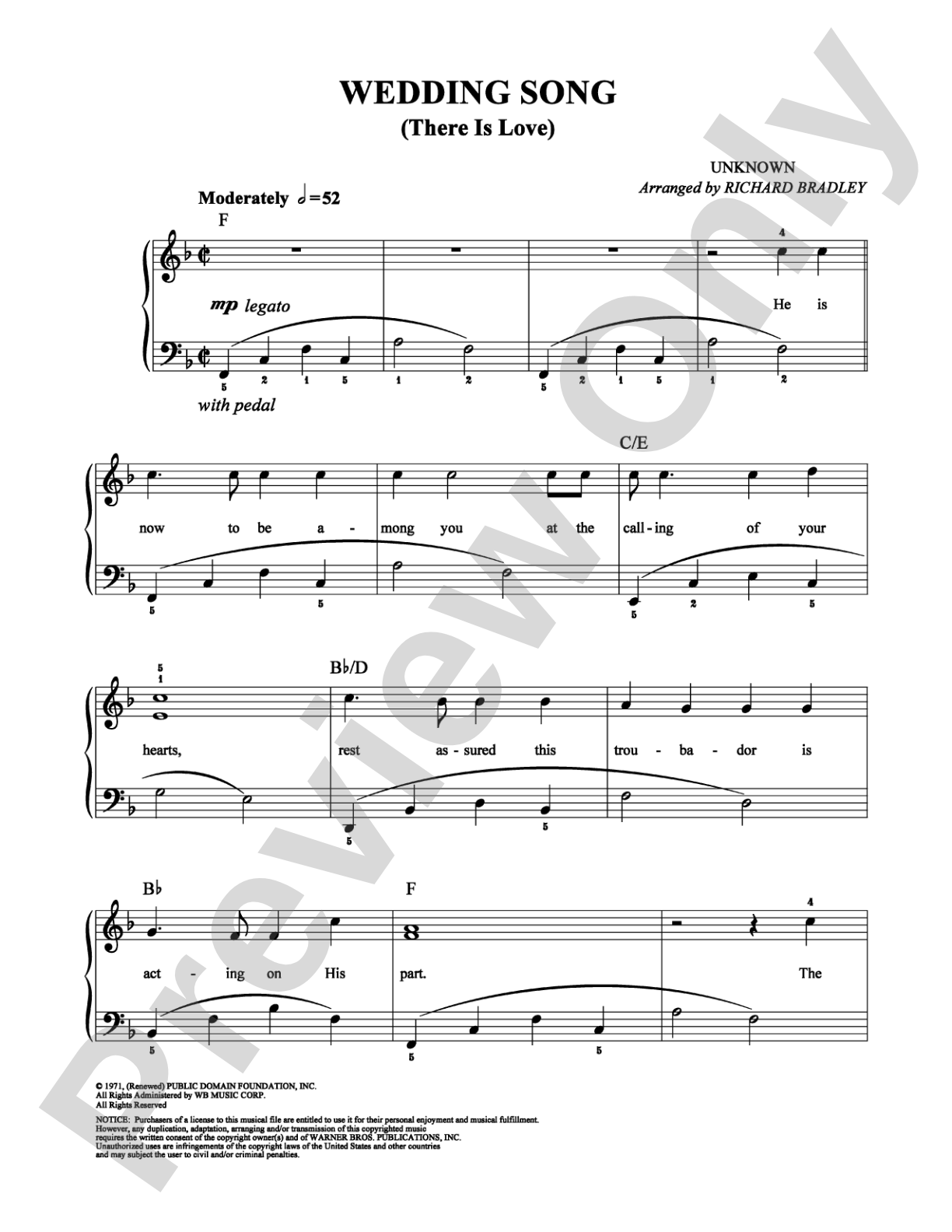 Wedding Song (There Is Love): Easy Piano Digital Sheet Music