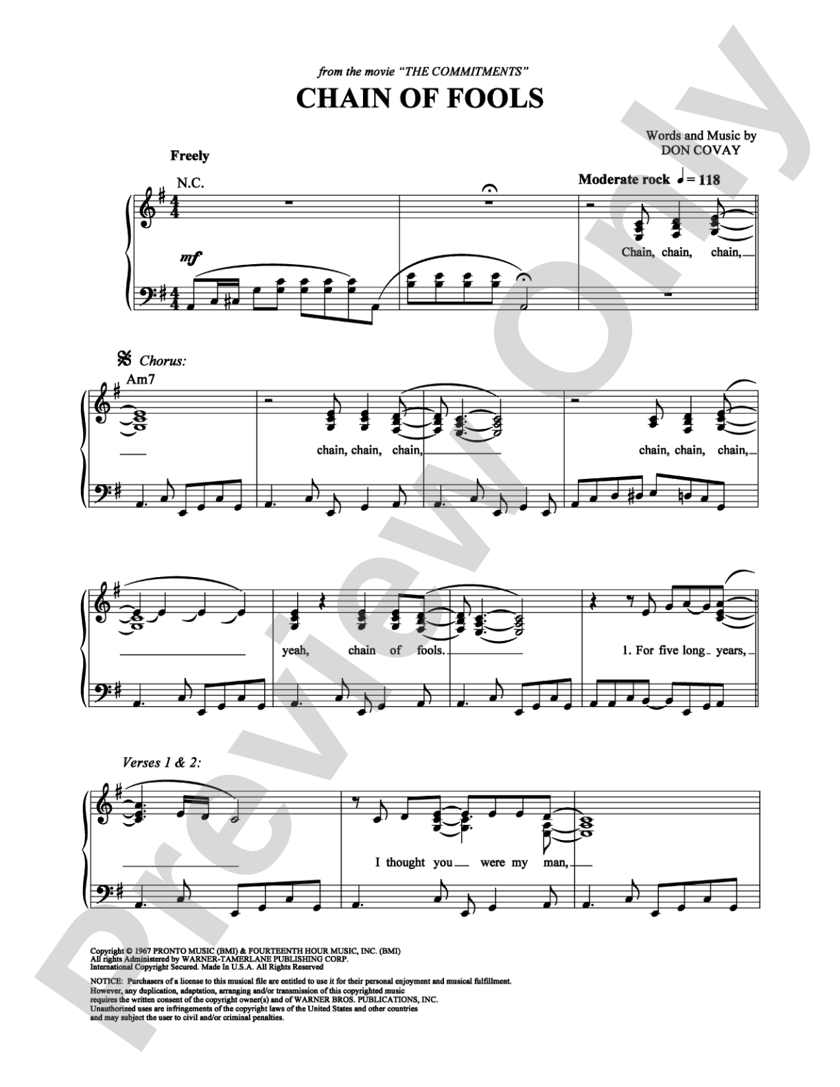 Chain of Fools: Piano/Vocal/Chords Digital Sheet Music