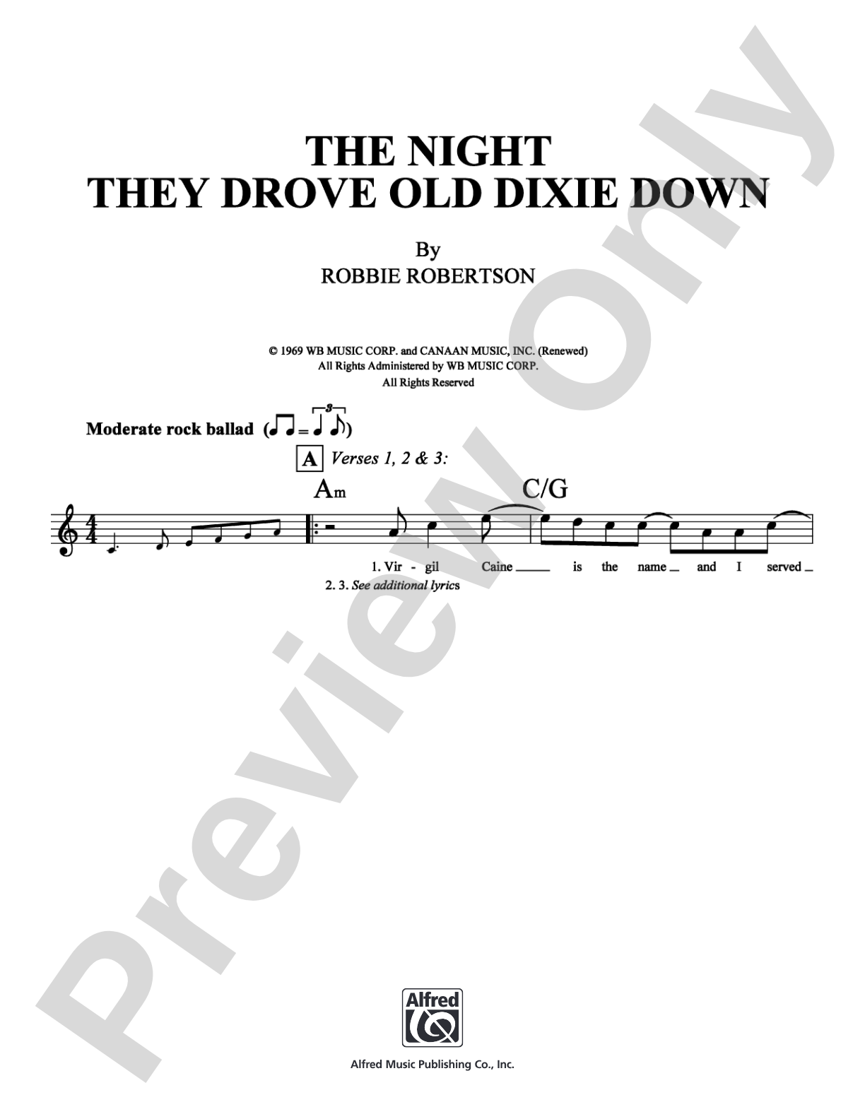 The Night They Drove Old Dixie Down: Lead Sheet Digital Sheet Music