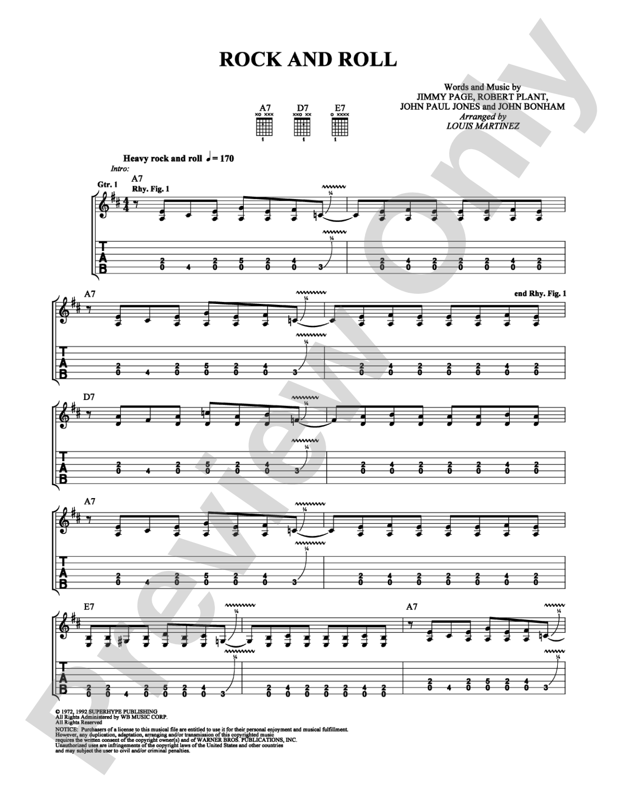 Rock and Roll: Easy Guitar Digital Sheet Music