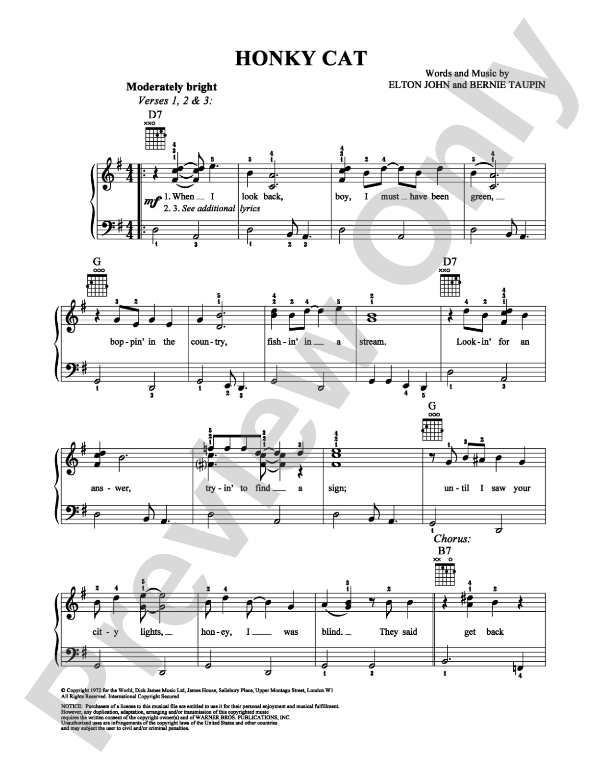 Honky Cat: Easy Piano Digital Sheet Music