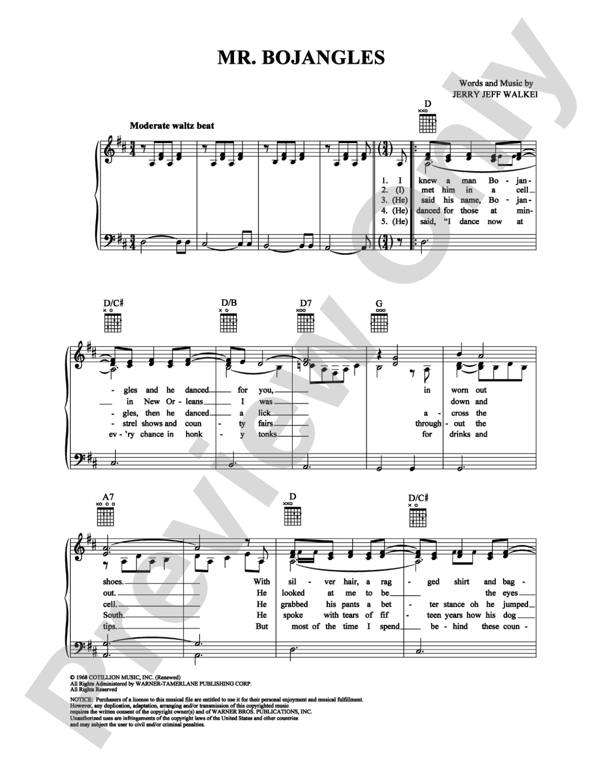 Mr. Bojangles: Piano/Vocal/Chords Digital Sheet Music