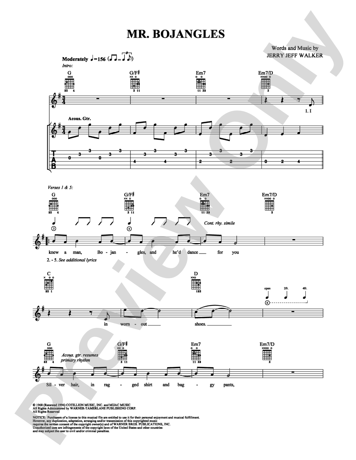 Mr. Bojangles: Guitar TAB Digital Sheet Music