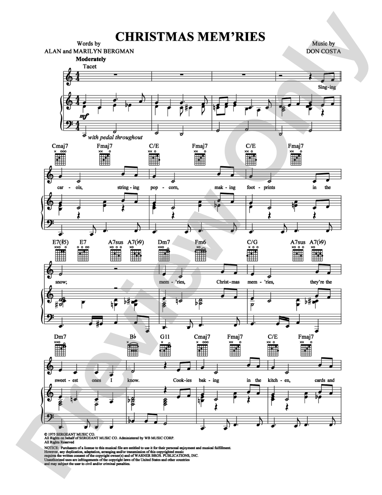 Christmas Mem'ries: Piano/Vocal/Chords Digital Sheet Music
