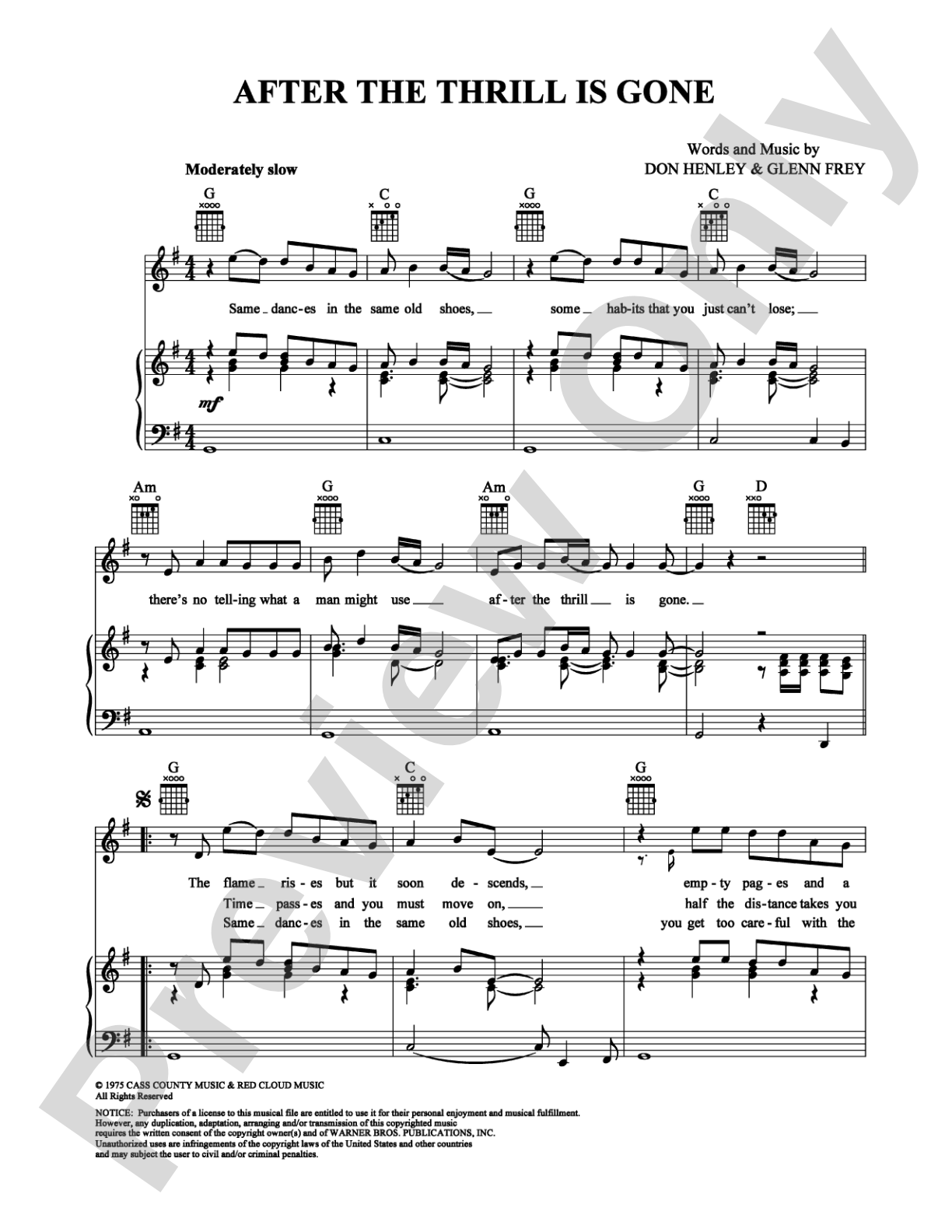 After the Thrill Is Gone: Piano/Vocal/Chords Digital Sheet Music