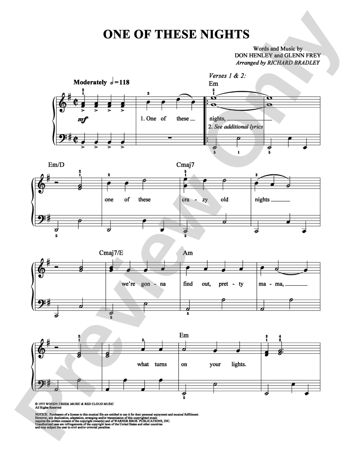 One of These Nights: Easy Piano Digital Sheet Music