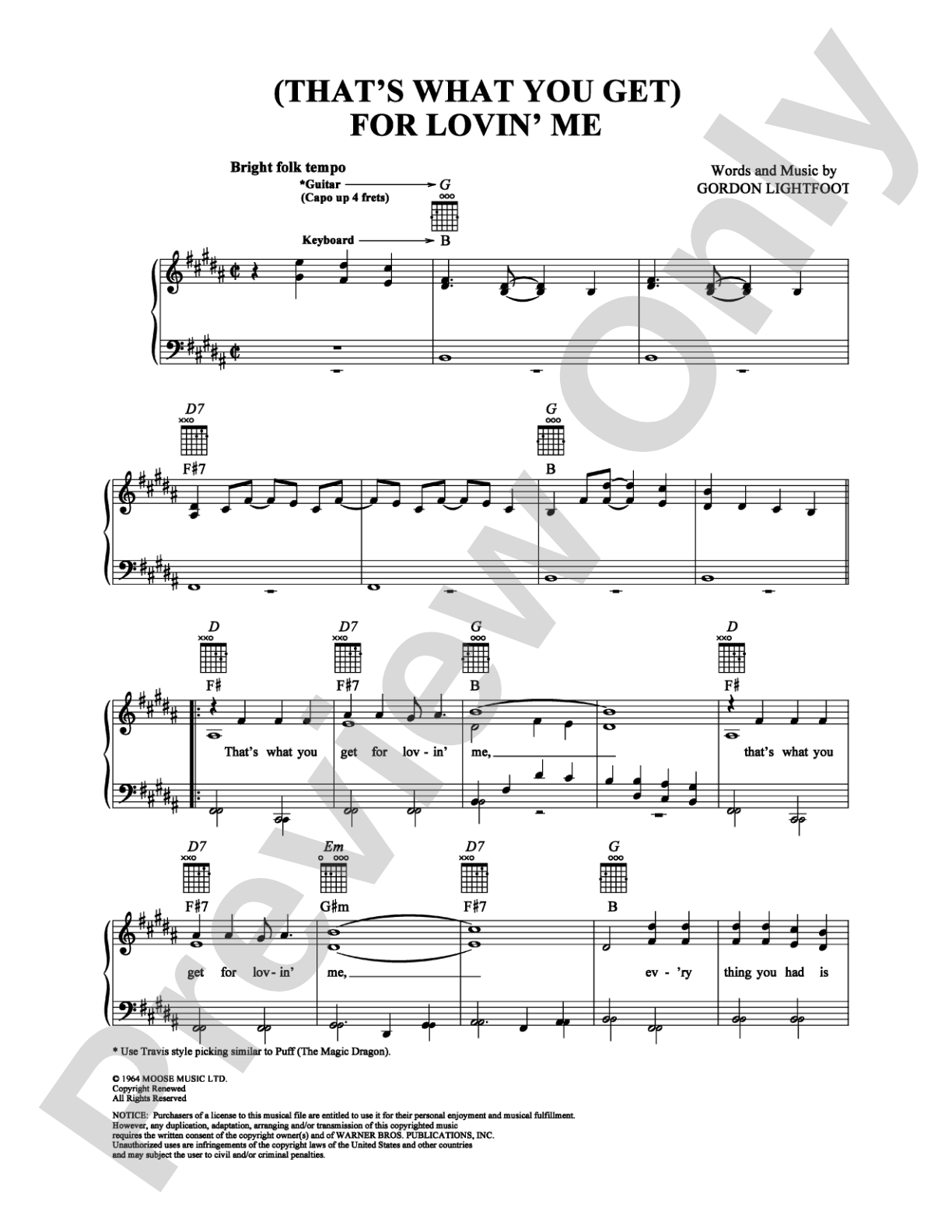 (That's What You Get) For Lovin' Me: Piano/Vocal/Chords Digital Sheet Music
