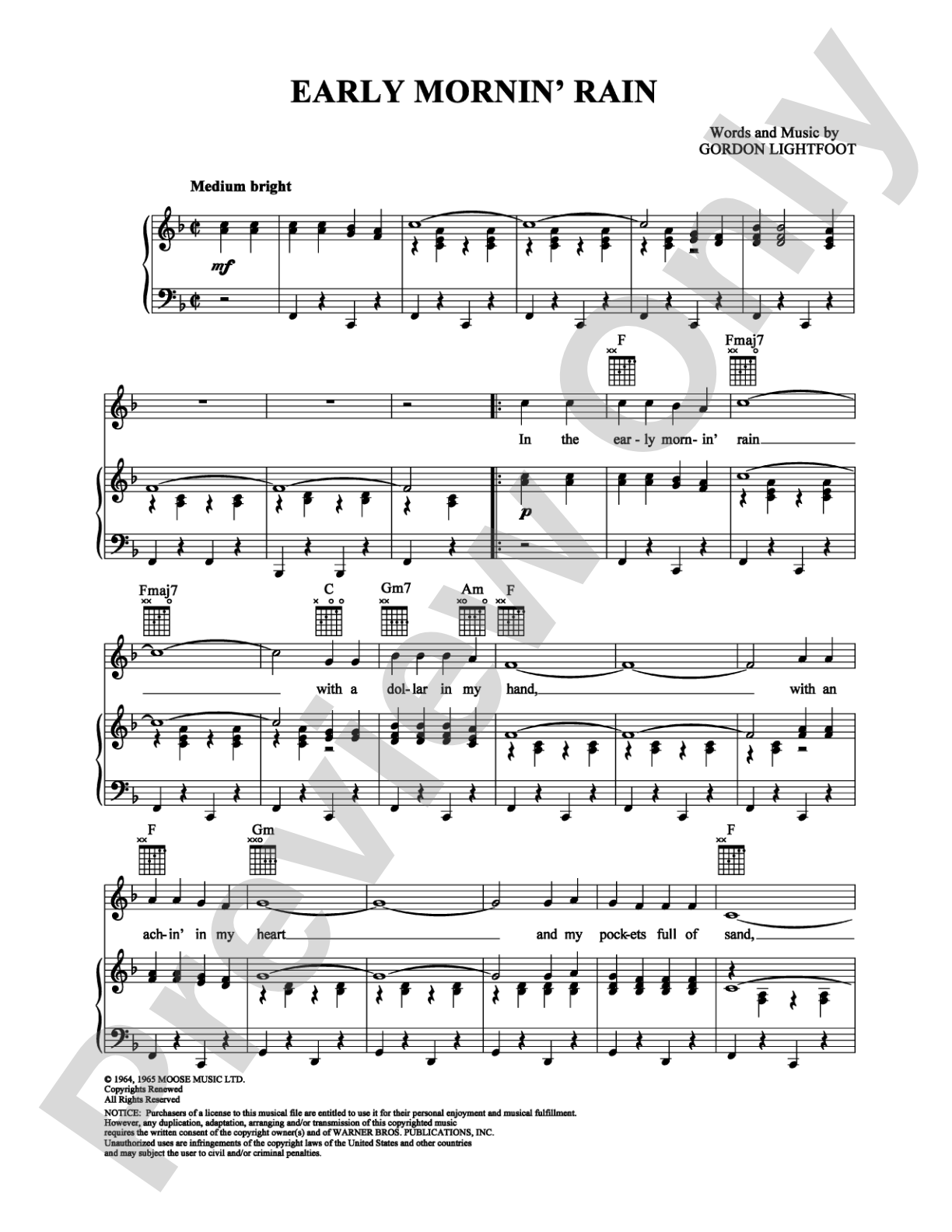 Early Mornin' Rain: Piano/Vocal/Chords Digital Sheet Music