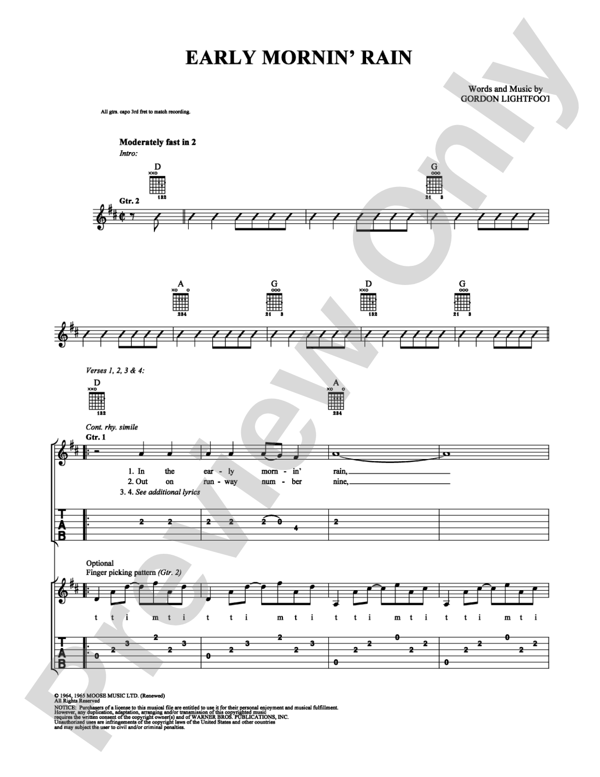 Early Mornin' Rain: Easy Guitar Digital Sheet Music