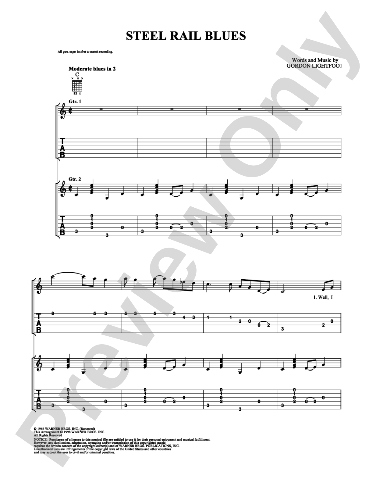 Steel Rail Blues: Easy Guitar Digital Sheet Music