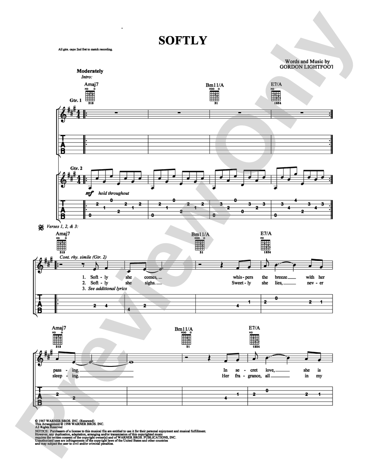 Softly: Easy Guitar Digital Sheet Music