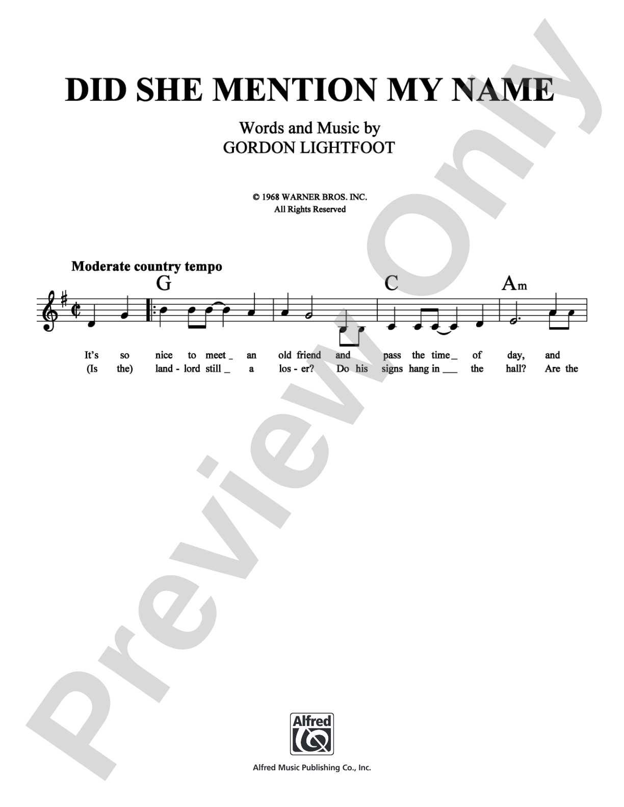 Did She Mention My Name: Lead Sheet Digital Sheet Music